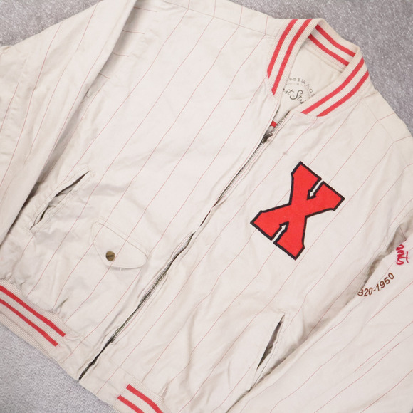Vintage 90s Mirage Cuban Giants Baseball Large Beige Bomber Jacket - Picture 7 of 14